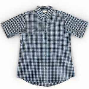 Wrangler Riata Button Up Shirt Boys Blue Plaid Short Sleeve